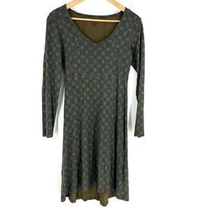 Horny Toad Dress Size XS Blue Brown Geometric Print Bellflower Long Sleeve Knit